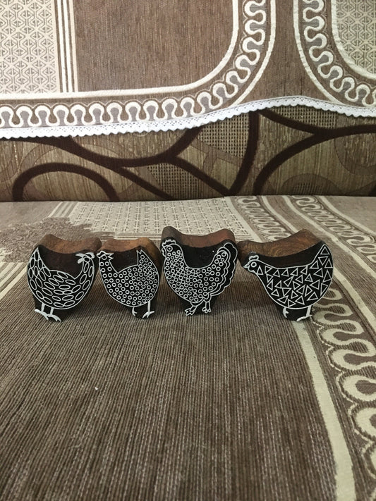 Funny Chickens Sisters Indian Artistic Handicraft Items , hand carved Indian wood printing block; textile stamp; pottery stamp,