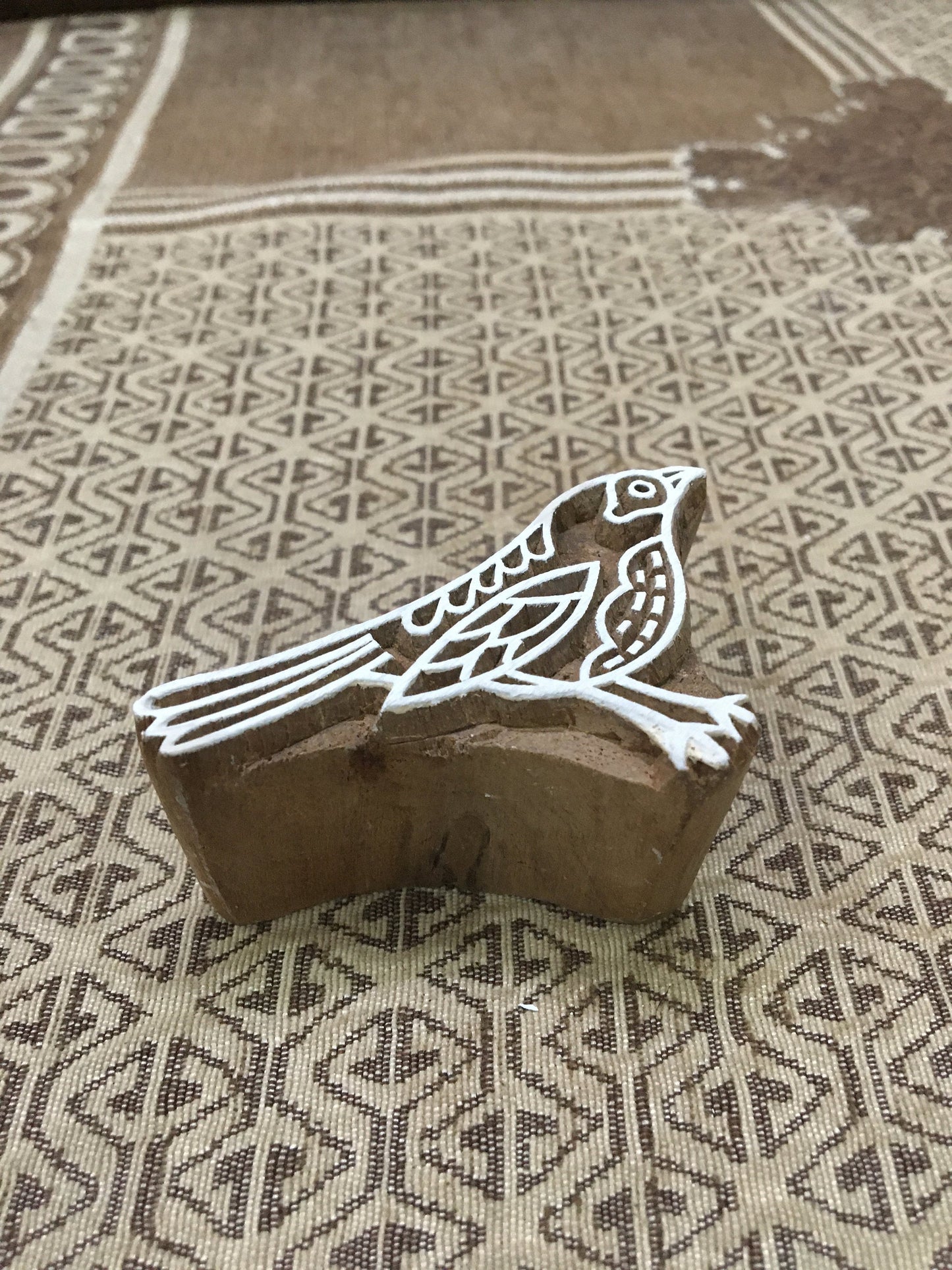 Sitting Bird, wooden pottery stamp, hand carved Indian wood printing block; textile stamp; pottery stamp,