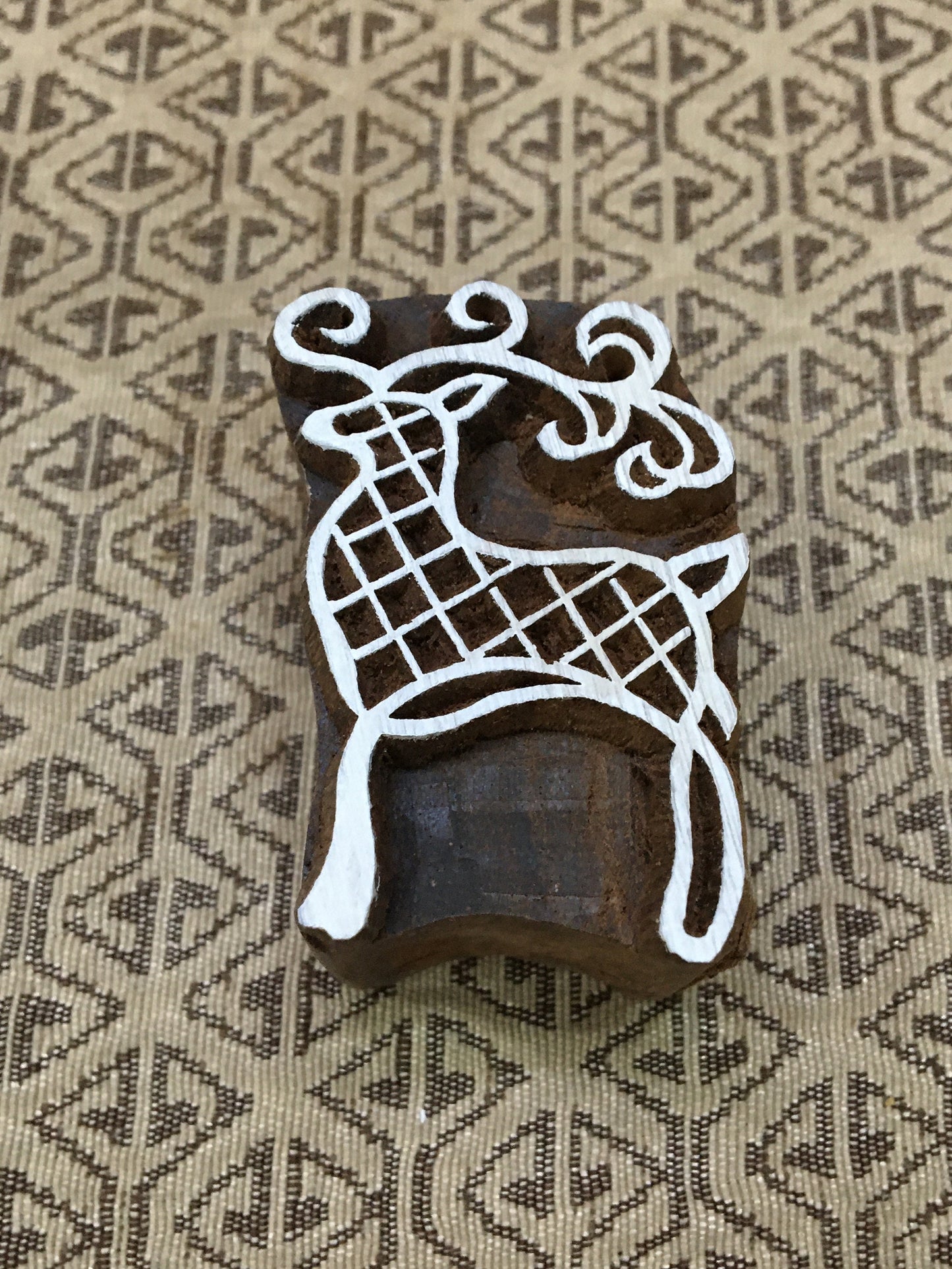 Royal Deer, hand carved Indian wood printing block; textile stamp; pottery stamp,