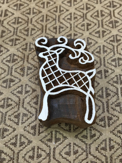 Royal Deer, hand carved Indian wood printing block; textile stamp; pottery stamp,