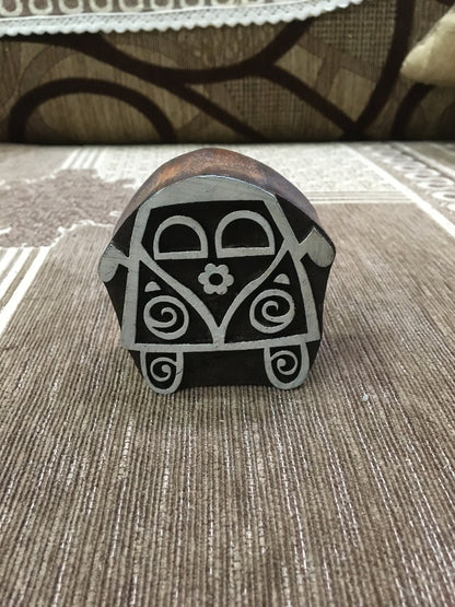 Indian Wooden Printing Block – Hippy Campervan, pottery stamp ceramic mould scrapbooking tjap batik printing floral carved stamps.
