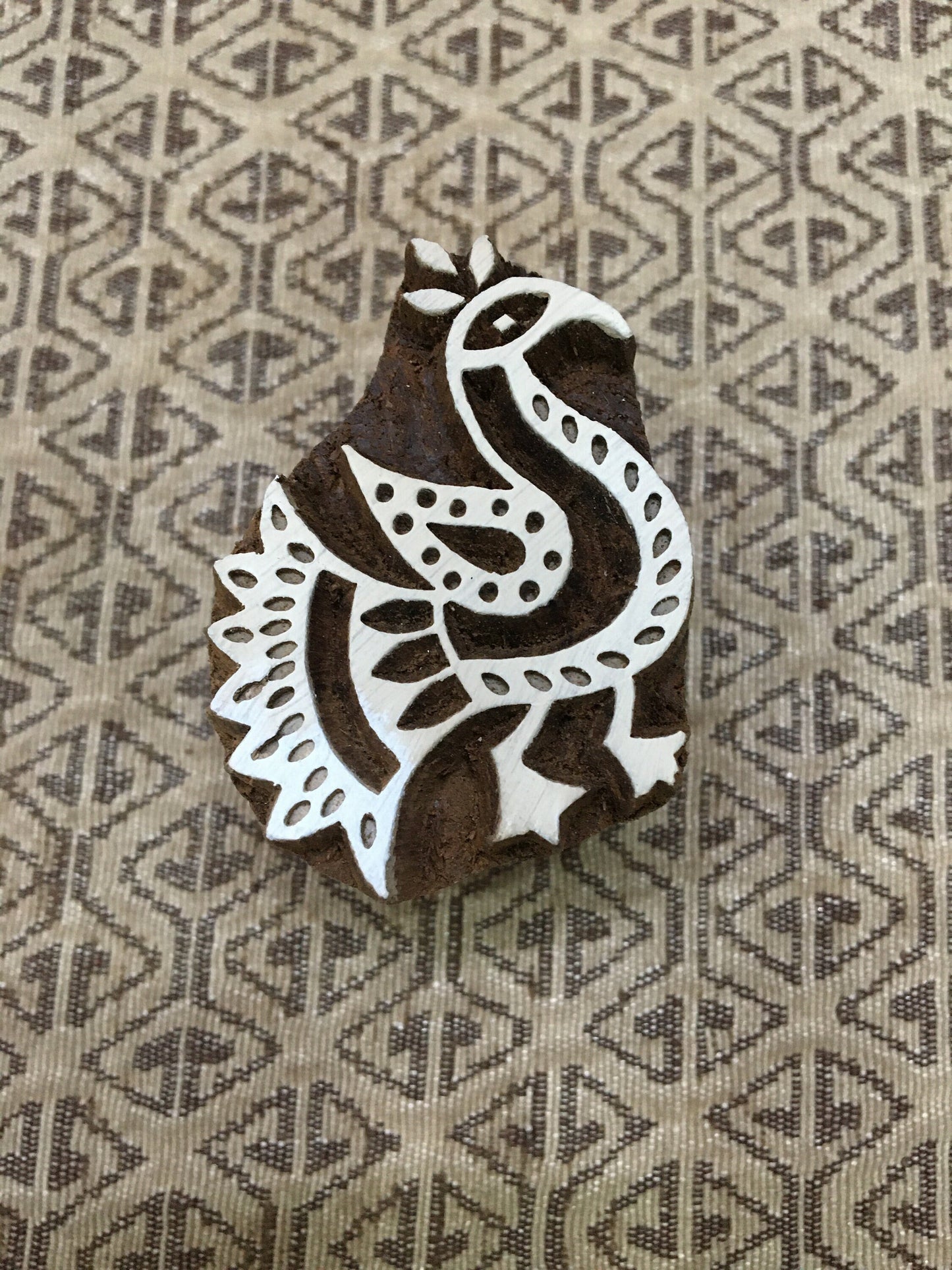 Regal Plumage: The Indian Artisan Peacock Printing Block Stamp, hand carved Indian wood printing block; textile stamp; pottery stamp,