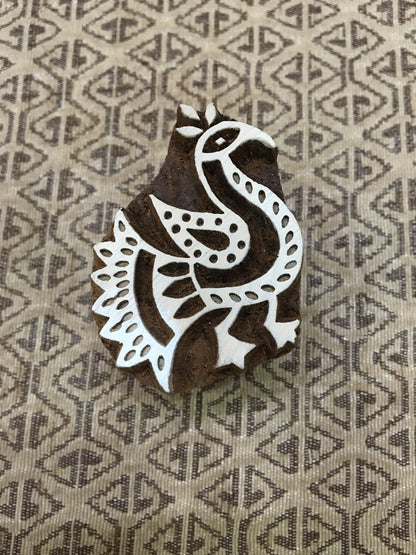 Regal Plumage: The Indian Artisan Peacock Printing Block Stamp, hand carved Indian wood printing block; textile stamp; pottery stamp,