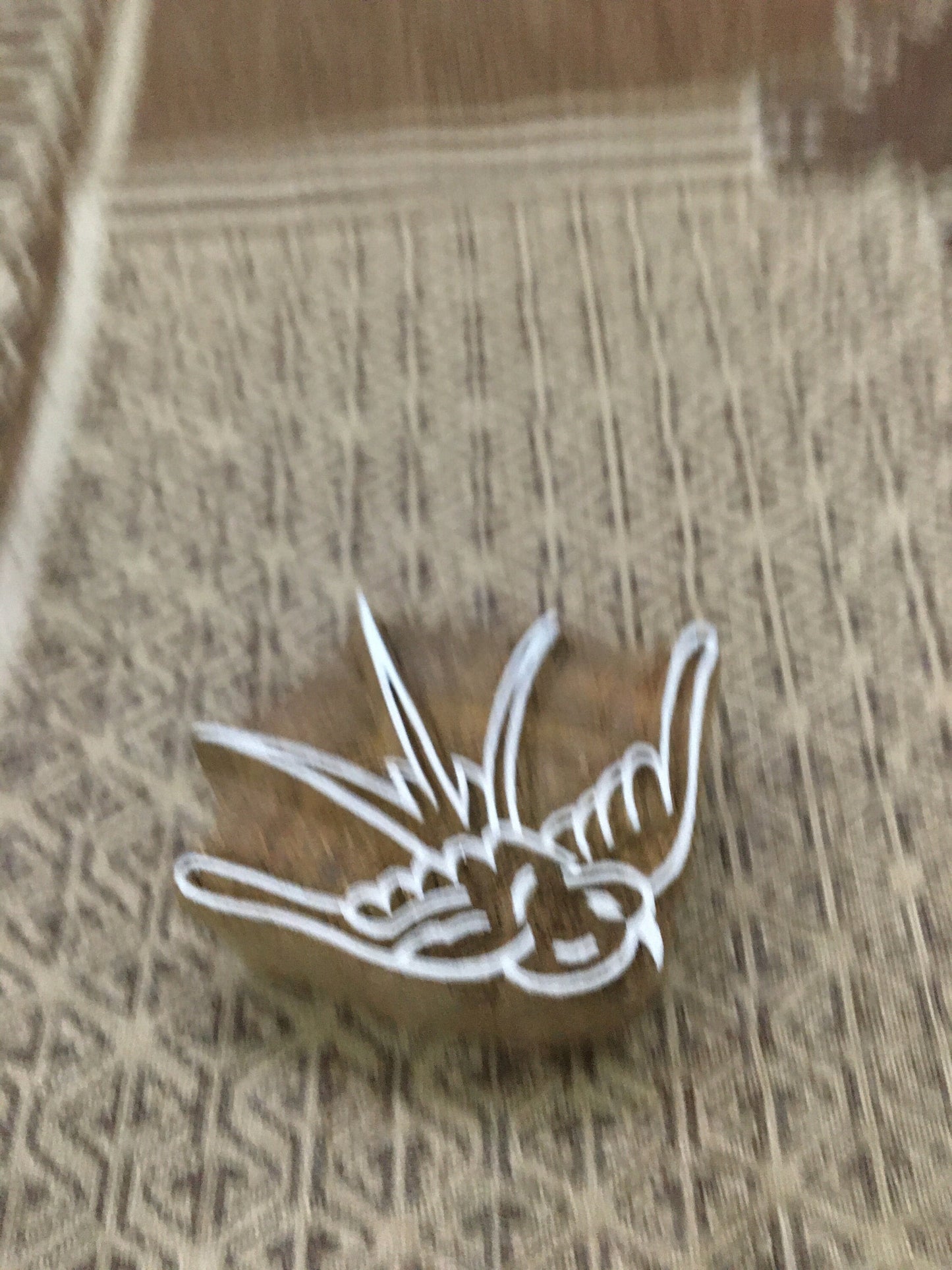 Flying Hummingbird, hand carved Indian wood printing block; textile stamp; pottery stamp,