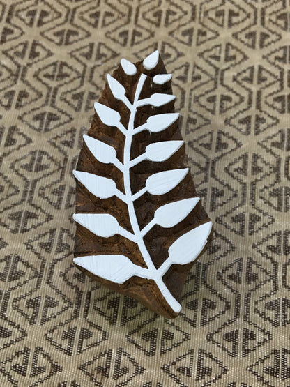 Nature's Whimsy Unveiled: Curly Leaf Wooden Printing Block Stamps, hand carved Indian wood printing block; textile stamp; pottery stamp,