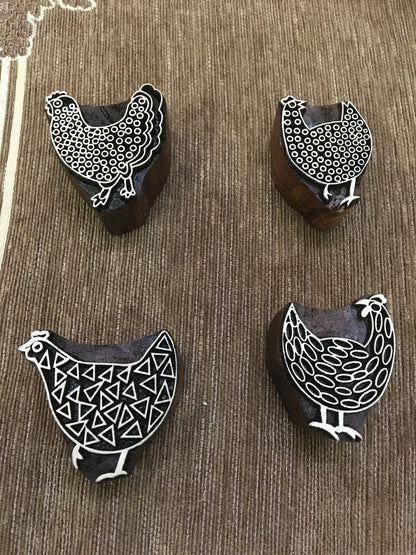 Funny Chickens Sisters Indian Artistic Handicraft Items , hand carved Indian wood printing block; textile stamp; pottery stamp,