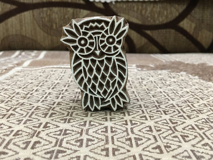 Medium Owl, hand carved Indian wood printing block; textile stamp; pottery stamp,