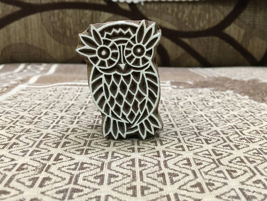 Medium Owl, hand carved Indian wood printing block; textile stamp; pottery stamp,
