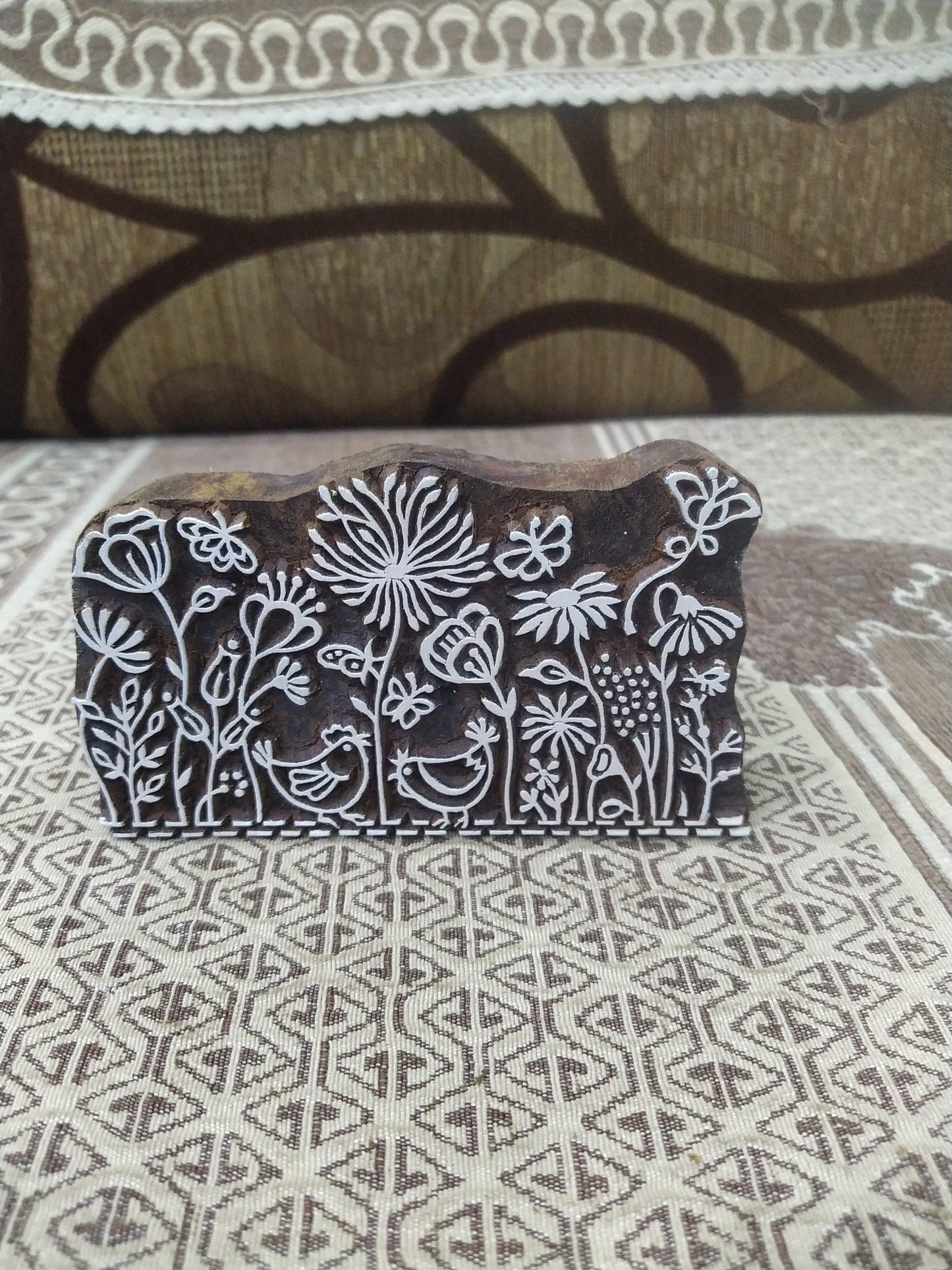 Maedow 04, hand carved Indian wood printing block; textile stamp; pottery stamp,