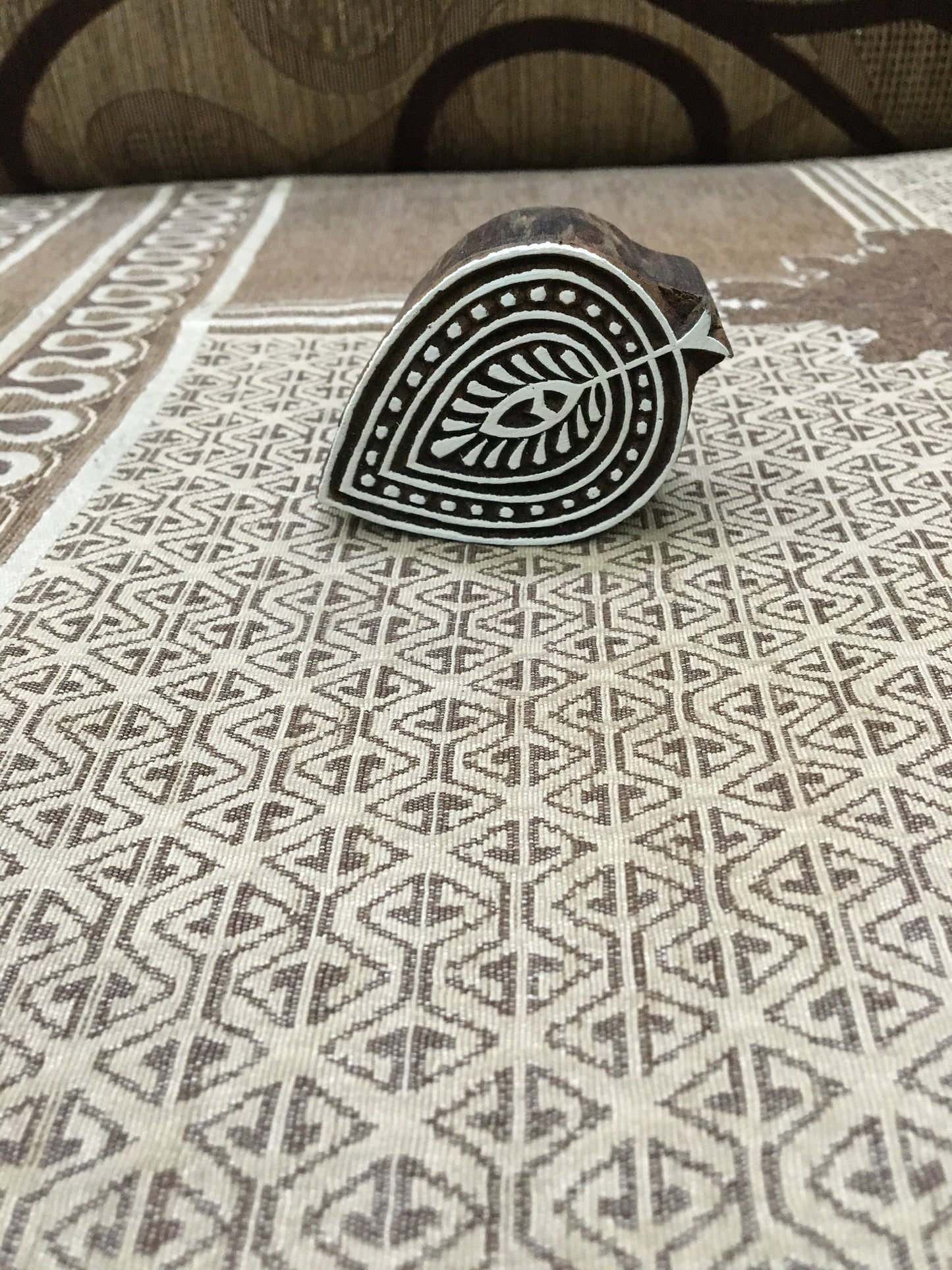 leaf, hand carved Indian wood printing block; textile stamp; pottery stamp,
