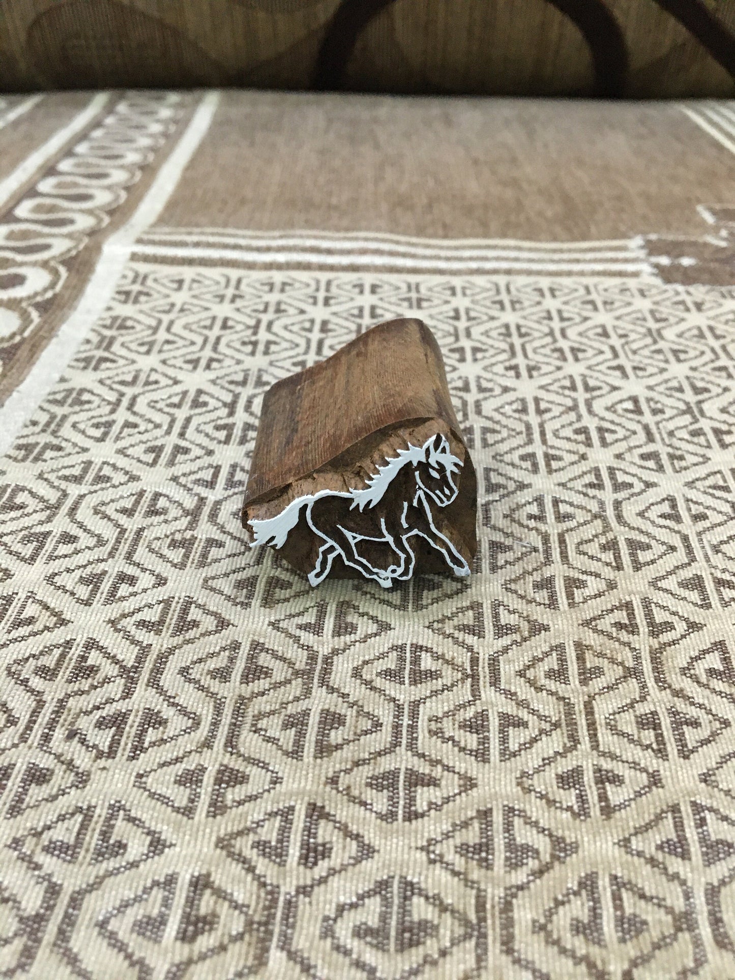 Graceful Gallop: Indian Artistic Handicraft - Running Horse Wooden Printing Block Stamp, hand carved block; textile stamp; pottery stamp,