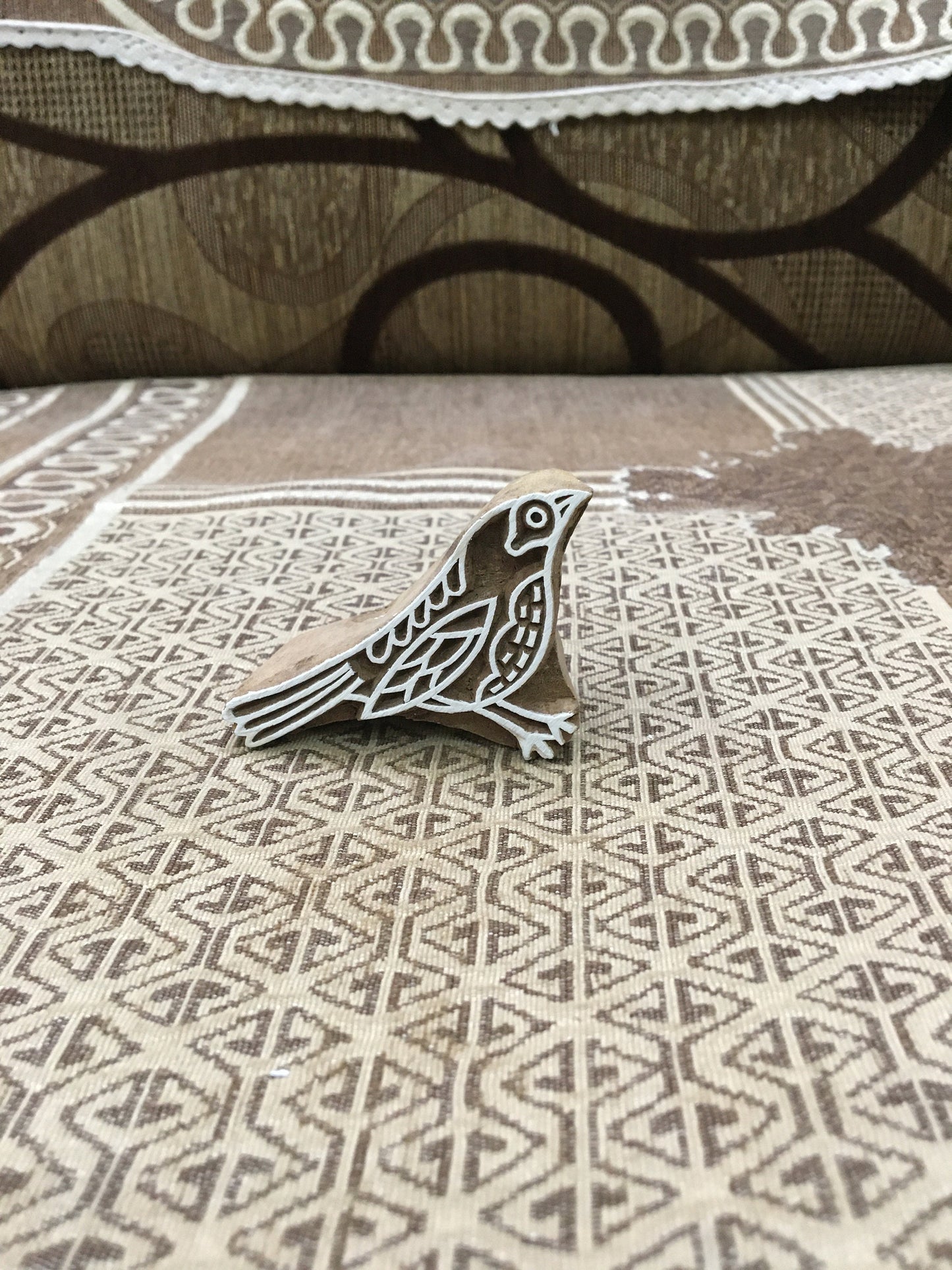 Sitting Bird, wooden pottery stamp, hand carved Indian wood printing block; textile stamp; pottery stamp,