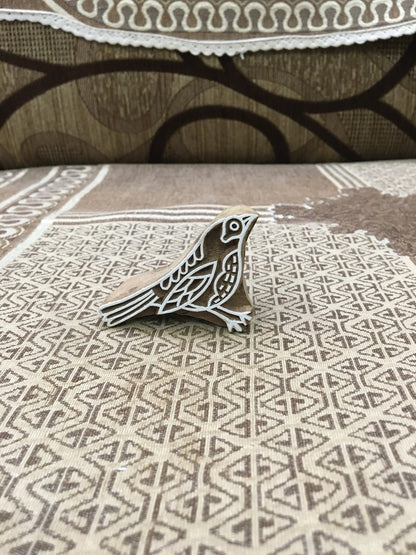 Sitting Bird, wooden pottery stamp, hand carved Indian wood printing block; textile stamp; pottery stamp,