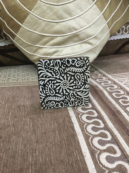Indian Wooden Printing Block- Detailed Flower Tile, hand carved Indian wood printing block; textile stamp; pottery stamp,