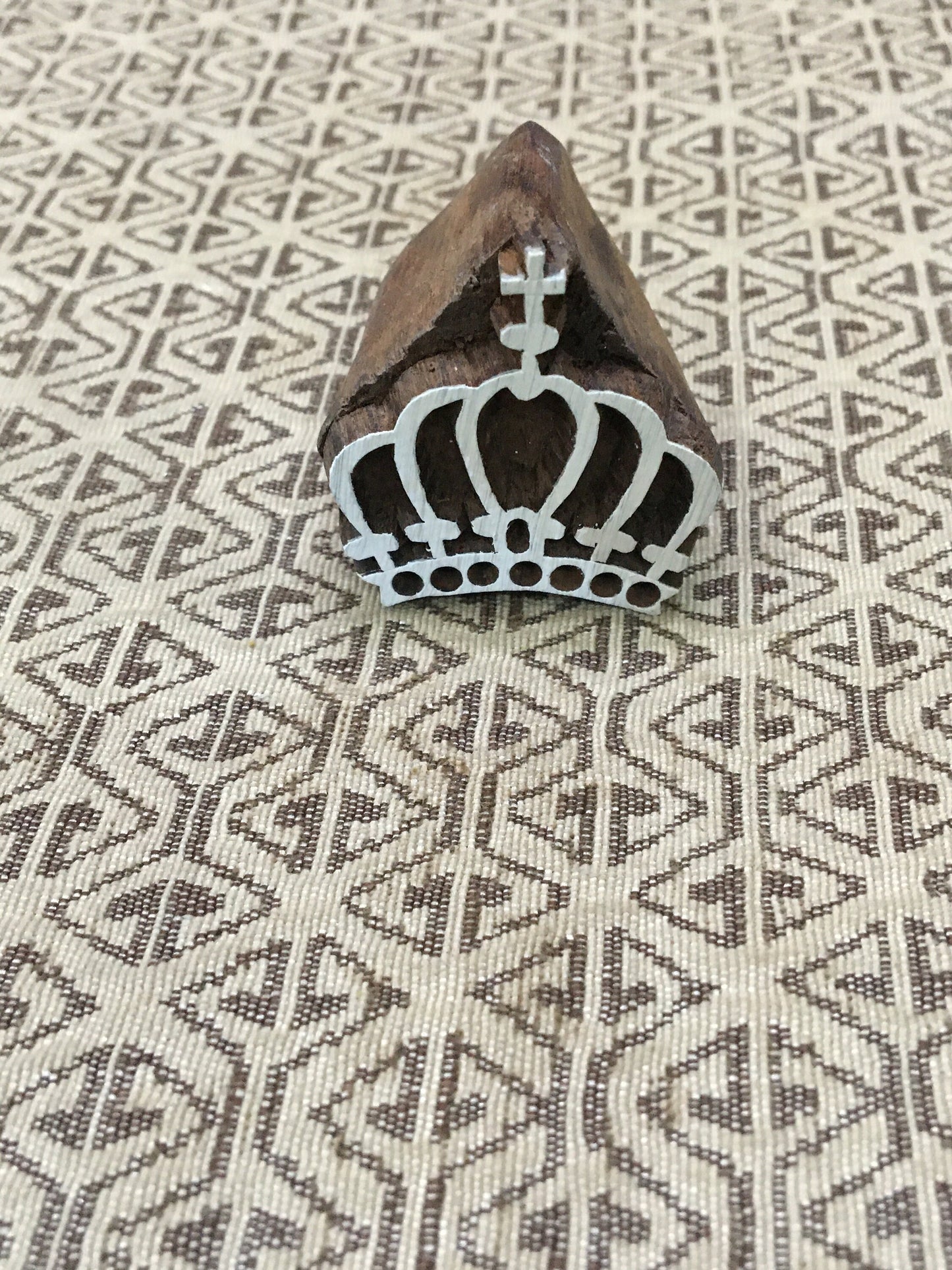 King's Crown, hand carved Indian wood printing block; textile stamp; pottery stamp,