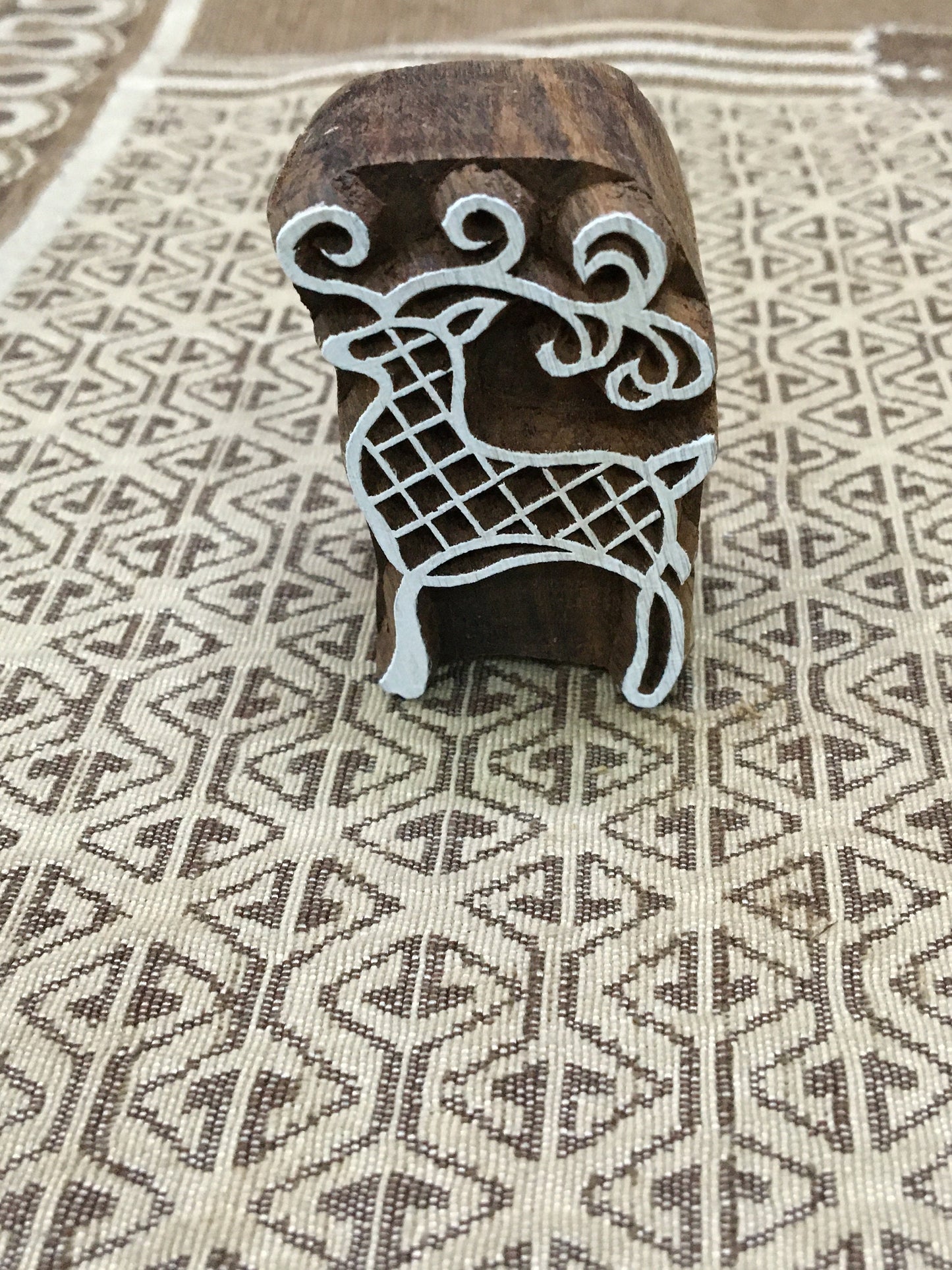 Royal Deer, hand carved Indian wood printing block; textile stamp; pottery stamp,