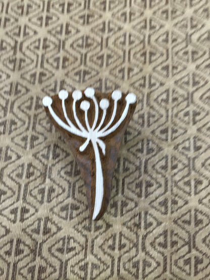 Small stylised seedhead, hand carved Indian wood printing block; textile stamp; pottery stamp,