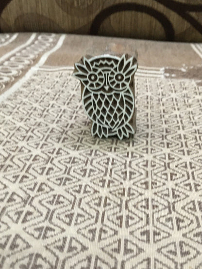 Medium Owl, hand carved Indian wood printing block; textile stamp; pottery stamp,