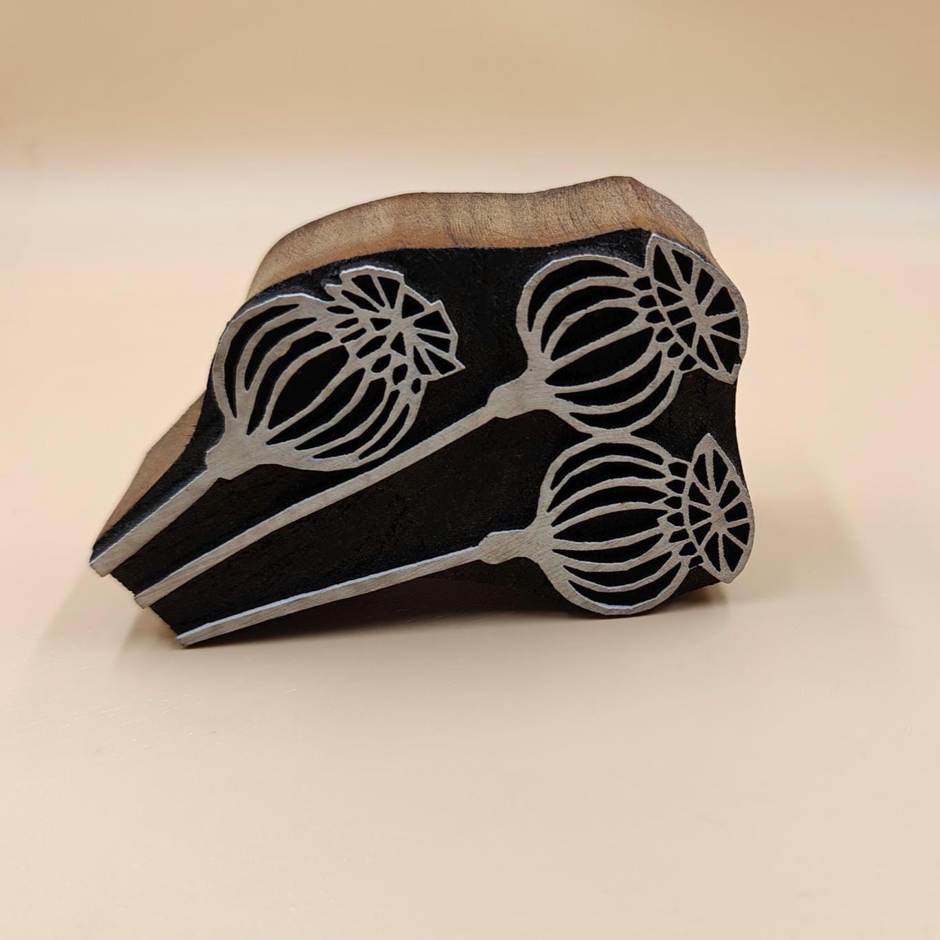 Nature's Elegance Unveiled: Single Poppy Head Indian Wooden Printing Block, Dried Poppy Flower, Floral, Wood Block Print Stamp,