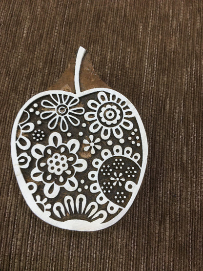 Indian Wooden Printing Block – Flowery Apple, hand carved Indian wood printing block; textile stamp; pottery stamp,