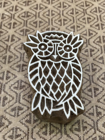 Medium Owl, hand carved Indian wood printing block; textile stamp; pottery stamp,
