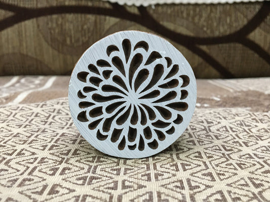 Mandala Leaves, Round Hand Carved Indian Wooden Stamp , Wood Block for Textile Fabric Stamping Henna Pottery DIY