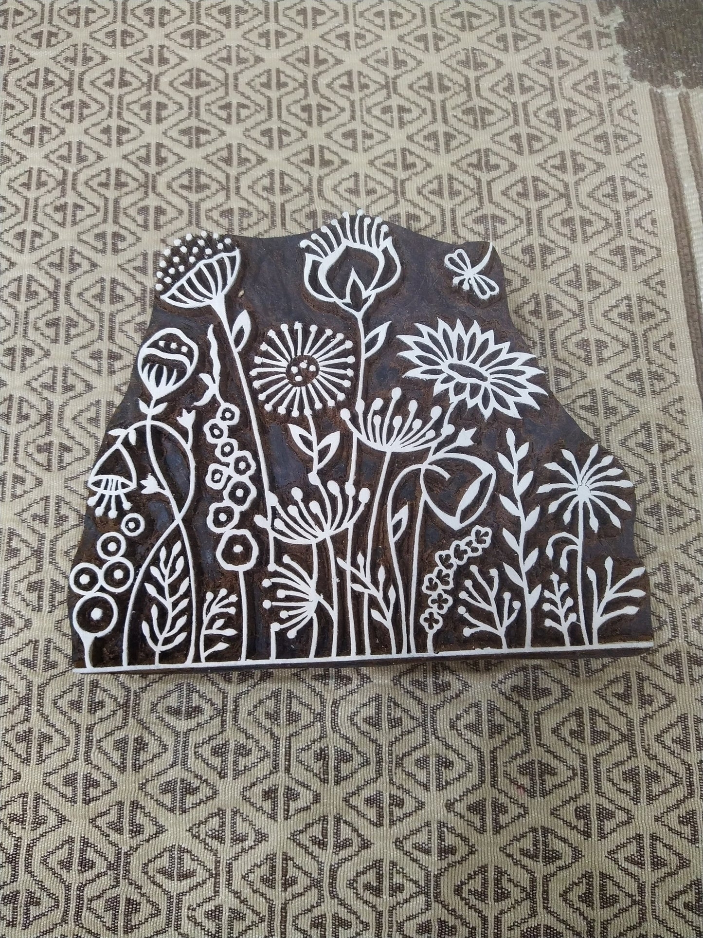 Maedow 03, hand carved Indian wood printing block; textile stamp; pottery stamp,