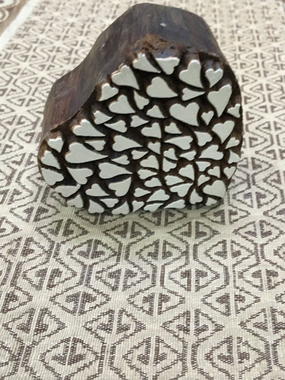 Sacred Love: Indian Wooden Printing Block - Detailed Heart of Hearts, hand carved Indian wood printing block; textile stamp; pottery stamp,