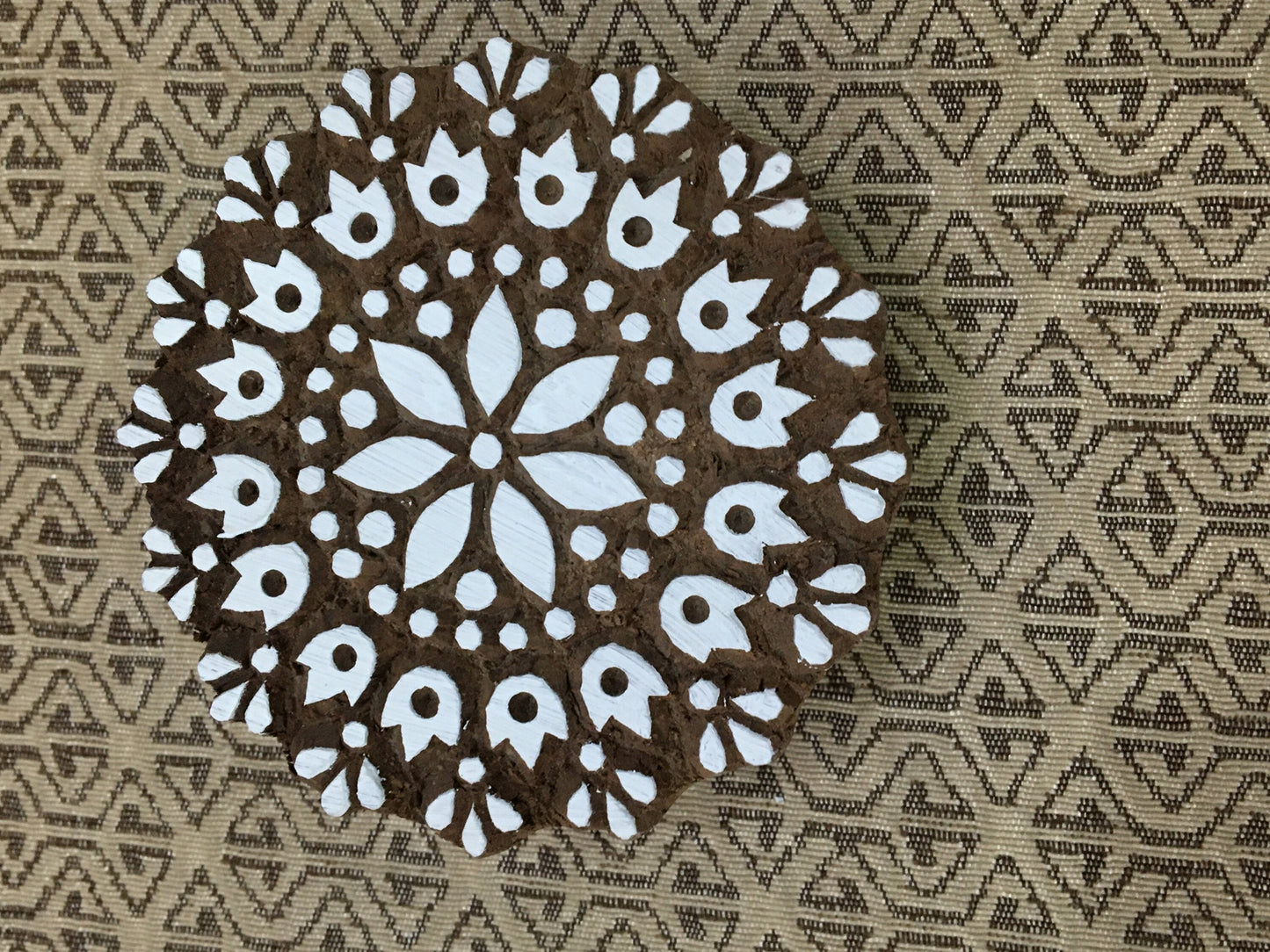 Serenity in Blooms: Indian Wooden Printing Block - Mandala Flower Design