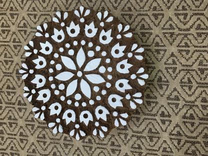Serenity in Blooms: Indian Wooden Printing Block - Mandala Flower Design