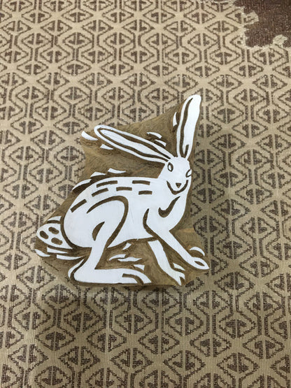 Hopping Harmony: A Group of Hares Wooden Printing Blocks Stamps, hand carved Indian wood printing block; textile stamp; pottery stamp,