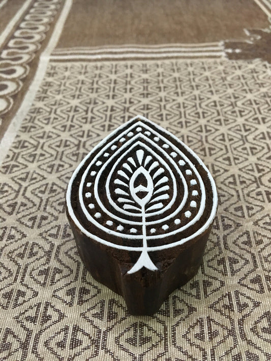 leaf, hand carved Indian wood printing block; textile stamp; pottery stamp,